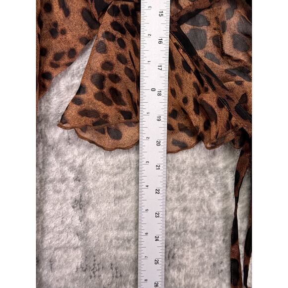 UNIF Top Medium Womens Leopard Sheer Open Front Blouse Long Sleeve - Picture 6 of 8